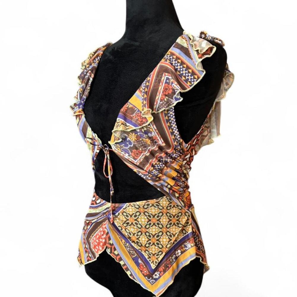 Y2K Urban Outfitters Patchwork Mesh Top – Boho Festival S